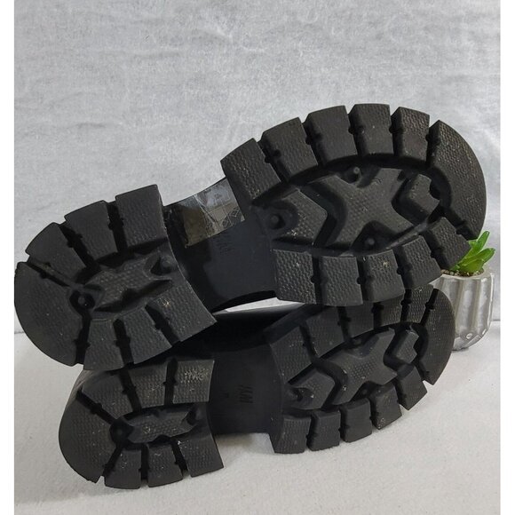 H&M Womens Black Leather Pull On Ankle Boots Chunky Heels Round Toe Size 39/8 - Picture 8 of 12